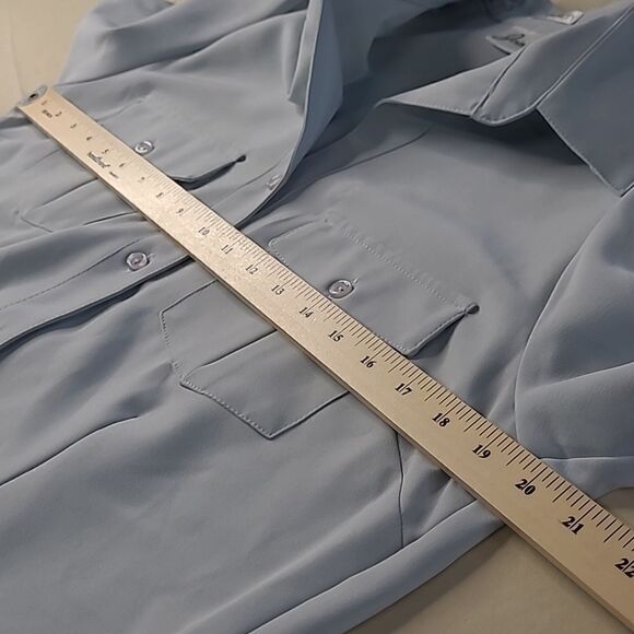 Joanna sz M 96% poly 4% spandex button front collared shirt stretch - Picture 5 of 5